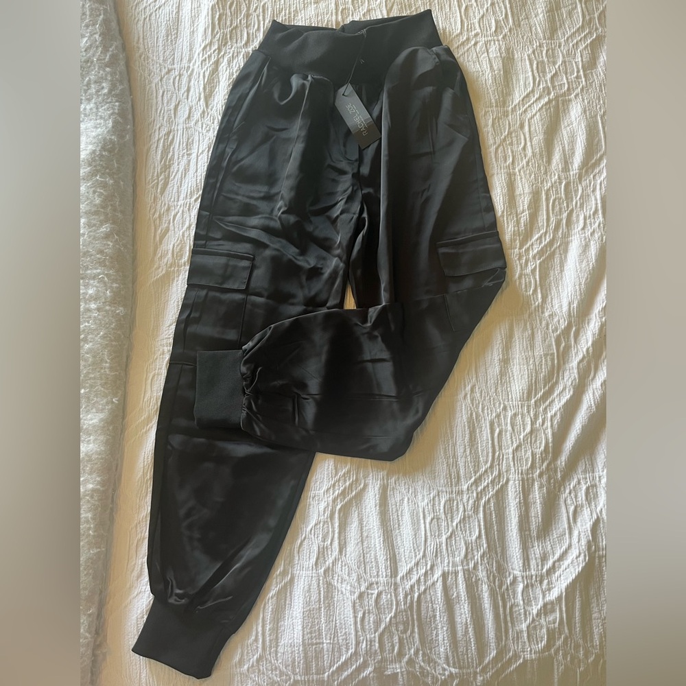 Rachel Zoe black satin joggers